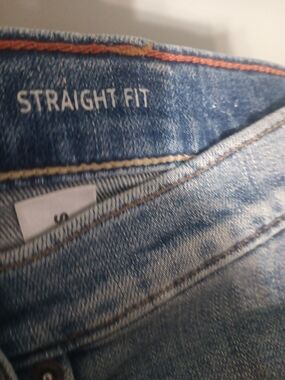 Eddie Bauer Straight Fit Jeans in Medium Blue with Orange Stitching
